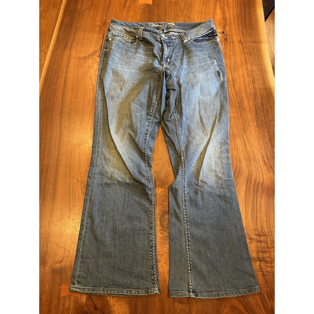 Seven7 Studio Women's Indigo Wash Flare Bootcut Jeans Rhinestone Pockets Size 18